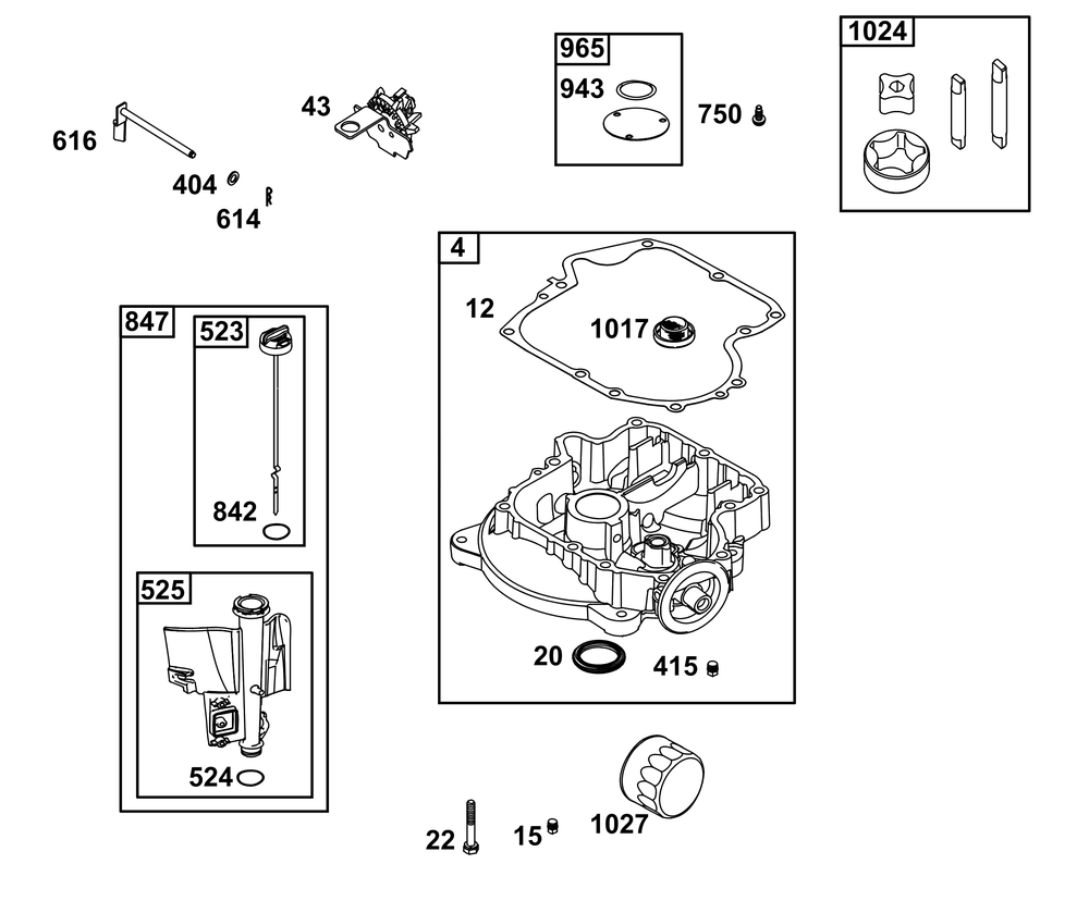 Lubrication Group Diagram and Parts List for 21R772-0025-H5 200000 - 399999 Briggs and Stratton Engine